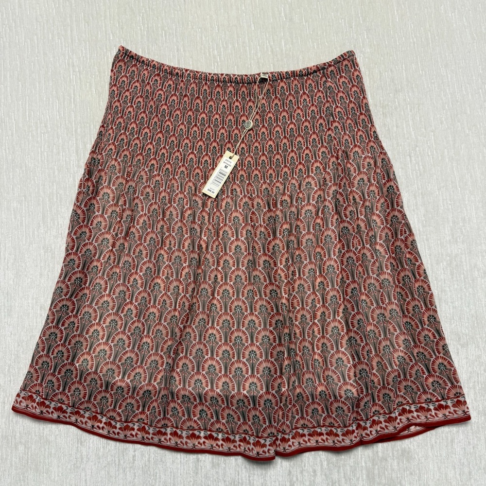 Max Studio A-Line Boho Skirt Medium Red Geo Print Lined Elastic Prairie Festival